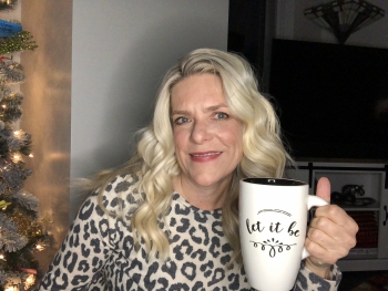 Dr. Holly with Let It Be coffee mug